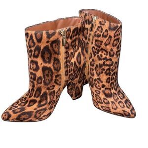 Suede Leopard Print Ankle Booties with Chunky Block Heel Sz 7